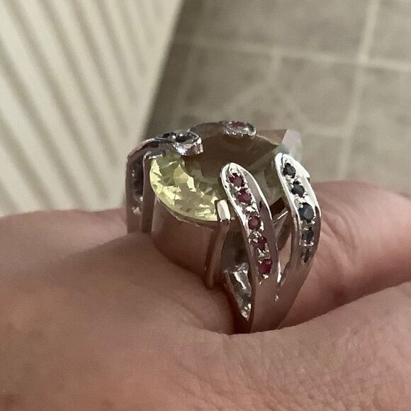 sterling SILVER 925 CITRINE/RUBY/BLUE SAPPHIRE WOMAN RING SIZE US 7.5 - Picture 12 of 13